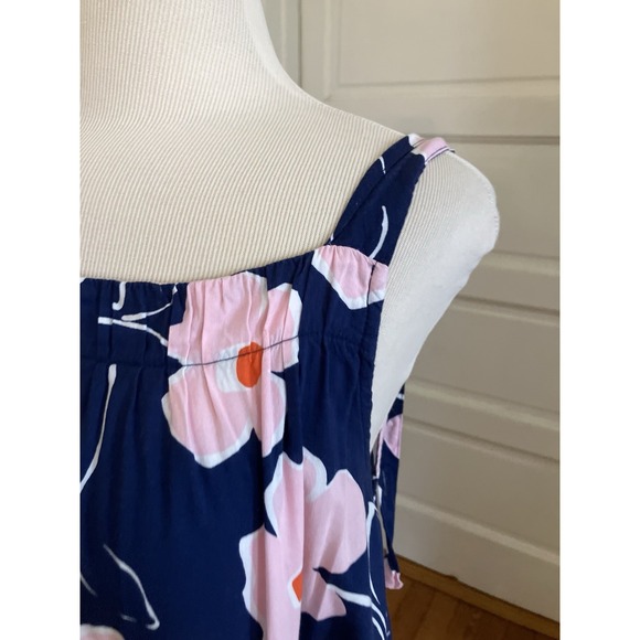 Maxi Dress Junior Sz L Navy Pink Floral Ruffled Maxi prairie cottagecore - Picture 3 of 9